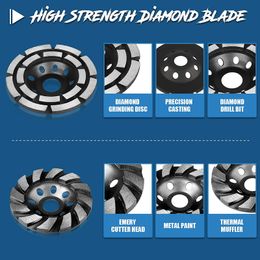 2Pcs 4 Inch Diamond Cup Grinding Wheel Concrete Sanding Discs 12 Segments Heavy Duty Angle Grinder Wheels (Black)