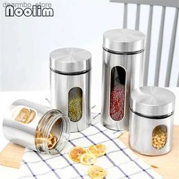 Food Jars Canisters Dried Fruit Miscellaneous rains lass Sealed Storae Tank Stainless Steel Transparent lass Storae Jar Kitchen Food Bottle L49