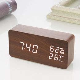 2022 USB/AAA Clocks LED Wooden Alarm Clock Watch Table Voice Control Digital Wood Despertador Electronic Desktop Table Decor