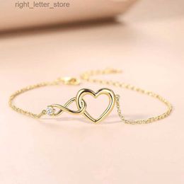 Bangle Female Heart shaped Bracelet Crystal Infinite Love Aesthetics Korean Gold Chain Bracelet Wedding Accessories Bridal Jewellery H058 yq240409