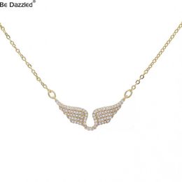 Pendant Necklaces Exquisite womens 24K gold-plated zircon angel wing chain pendant necklaceQ