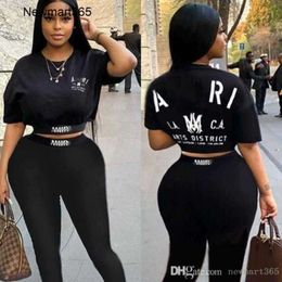 Wholesales Fashion Womens Sportwear 2024 Designer New Letter Front Back Printed Short Sleeve T-shirt Long Pants Two Piece Set