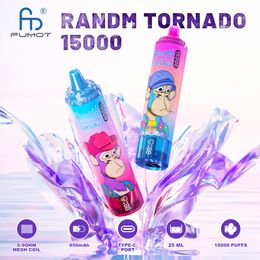 Original RandM Tornado 15000 Puffs Vape 850mah Type-c Charging 25ml Prefilled Pod With Battery And Ejuice Display 41 Flavours 0% 2% 5% Disposable E Cigarettes