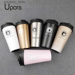 Mugs Mus UPORS 500ML Coffee Mu Creative 304 Stainless Steel Travel Mu Double Wall Vacuum Insulated Tumbler Wide Mouth Tea Cup with LidL2402 L49