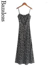 Casual Dresses 2024 Women Sexy Black Floral Spaghetti Straps Lady Dress Print Party Elegant Chiffon Women's