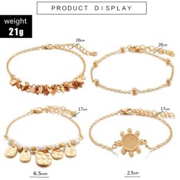 Boho Gold Colour Tassels Pendant Bracelet Set for Women Geometric Sequins Chains Female Adjustable Jewellery Accessory Pulseras