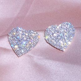 Stud Earrings 2024 Design Luxury Crystal Heart Fashion Big Love For Woman Romantic Wedding Jewellery Accessories Gift