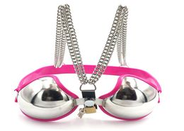 Female Sexy Stainless Steel Pink Bra Belt Device BDSM Bondage Restraint Toys For Couples5733678