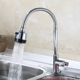 Kitchen Faucets Faucet Stainless 360° Rotate Flexible Cold Tap Wall Mounted Two Effluent Modes Spout Sink Mop Laundry