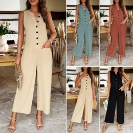 Temperament Elegant Sleeveless Solid Colour Womens Jumpsuit Spring and Summer Casual Fashion Pants In 240409