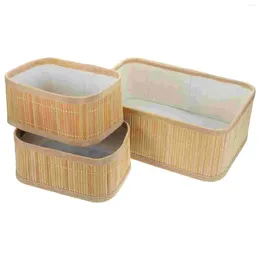 Storage Bottles 3 Pcs Bamboo Basket Bread Container Clothes Book Organizer Organizing Weaving Toys Desktop