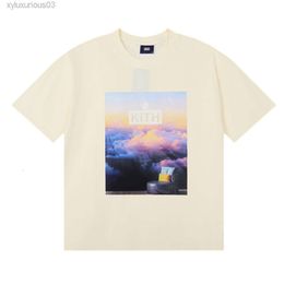 Niche Beauty Trend Kith Limited Tom Fabia Cloud Sea Print Loose Casual Men and Womens Versatile Short Sleeved T-shirt