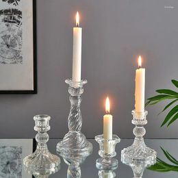 Candle Holders Clear Glass Octagon Top Taper Holder Ribbed Stand Home Wedding Household Decoration