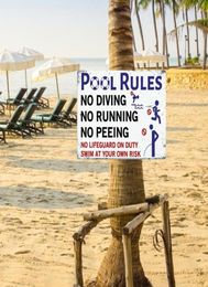 Pool Accessories Signs Rules Sign With Graphics Metal Vintage Road Tin Plates Decorative Plaque 12x8 YJ1970972