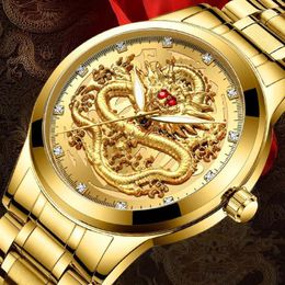 Wristwatches Men Watch Dragon Quartz Wristwatch Gold Skeleton Retro Man Top Clock Mens Watches Reloj Hombre