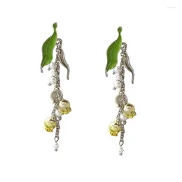 Dangle Earrings S925 Needle Sen Series Small Fresh Flower Fashion Drip Oil Trend Pearl Tassel H6437