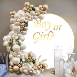 Boy or Girl Gender Reveal Round Backdrop Cover Little Feet Balloons Newborn Baby Shower Reveal Party Photography Background