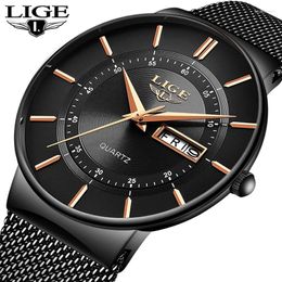 Wristwatches LIGE Mens Watches Top Waterproof Ultra Thin Date Clock Male Steel Strap Casual Quartz Watch Men Sports Wrist