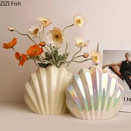 Vases Creative Shell Vase Decoration Dining Table Flower Arrangement Crafts Home Living Room Art Light Luxury Ceramic