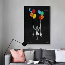 Abstract Women Sit On Swing In Starry Sky Canvas Painting Posters and Prints Modern Wall Art Pictures for Home Living Room Decor