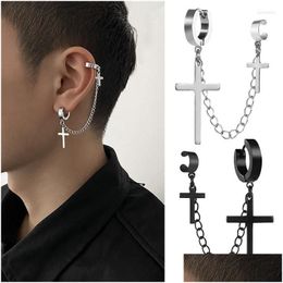 Hoop & Huggie Earrings 1Pc Punk Hip Hop Big Cross Tassel For Women Men Vintage Gothic Metal Chain Ear Clip Jewellery W10 Drop Delivery Dhwz8