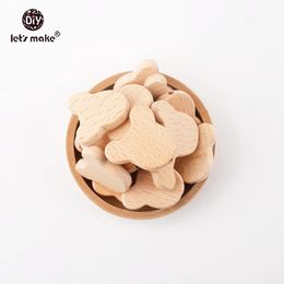 Lets make BPA Free 50pcs Natural Wood Bears Can Chew Beads Jewellery Making Beech Wooden Teether DIY Dummy Clip Baby Teethers 240407