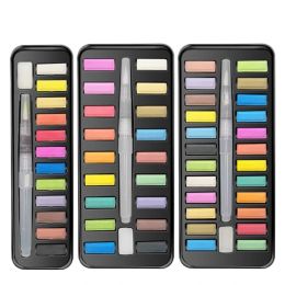 12/18/24/36 Colors Solid Watercolor Paint Set Portable Metal Box With Water Color Brush School Kids Professional Art Supplies