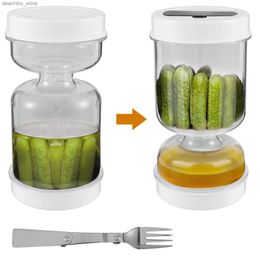 Food Jars Canisters Pickle Container with Strainer Wet And Dry Separation Pickle and Olive Jar with Fork Leakproof Airtiht Food Containers Upside L49