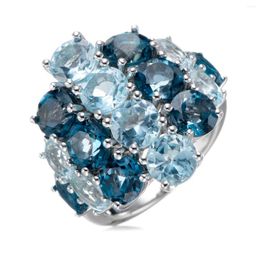 Cluster Rings London Blue Topaz Sky Rhodium Over Sterling Silver Ring