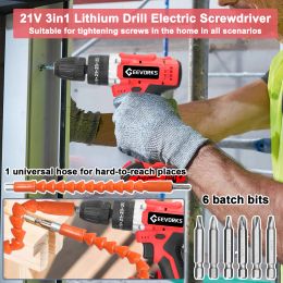21V Electric Drill 3in1 Rechargeable Lithium Battery Brushed Impact Drill 2 Speeds Screwdriver 25 Gears of Torques Power Tools