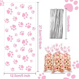 50pcs Dog Candy Bag Dog Footprints Bags Cat Sweets Bag For Puppy Birthday Party Favours Supplies Cat Theme Party Decorations