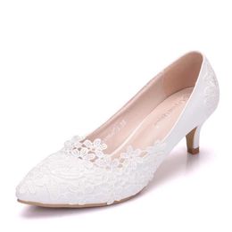 Dress Shoes Crystal Queen Women Wedding Large Handmade Lace White Bridal High Heels Bridesmaid Banquet Pumps H240409 9GNF