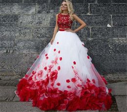 White and Red 2 Pieces Wedding Dresses Lace Top Handmade Petals Flower Romantic 2020 Modern Bridal Gowns Customise Plus Size5634125