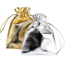 25pcs/lot 7x9 9x12 10x15cm Jewellery Packing Gold Colour Foil Gift Bag Drawstring Pouches Christmas Party Wedding Gift Candy Bags