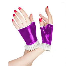 Party Supplies Nightclub Female Male Ruffles PVC Shiny Fingerless Gloves Exotic Glossy Faux Leather Pole Dance Show Half-Finger Clubwear