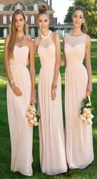 Bridesmaid Dresses Long Champagne Chiffon Include A Sweetheart B Halter C Bateau Neckline Sample Design Cheap Under US 1004178503