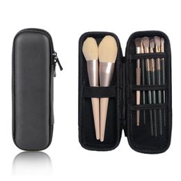 1PC Women Makeup Brush Case Pure Black Small Cosmetic Bag Lipstick Pen Organiser Beauty Tool Storage Box Zipper Long Strip Pouch