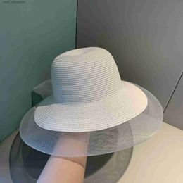 Wide Brim Hats Bucket Hats New Summer Hats for Women Men Retro Flat Tassels Wide Brim Hand-made Raffia Straw Hat Ladies Outdoor Sun Protection Beach Hat Y240409