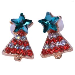 Stud Earrings 1 Pair Fashion Lovely Crystal Christmas Tree Ear Clip Earring For Women's Girl's Jewellery Accessories(Colorful)