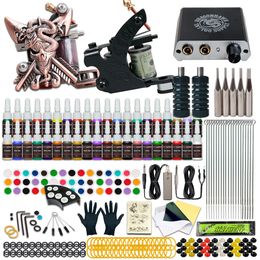 Beginner Complete Tattoo Kit Machines Gun Black Ink Set Power Supply Grips Body Art Tools Permanent Makeup set 240327
