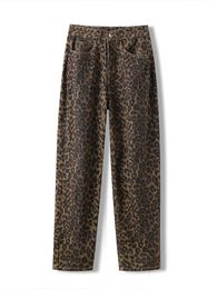 Leopard High Waisted Jeans Wide Leg Baggy Pants Streetwear Trousers Y2k Fashion 2024 Versatile Loose Denim Pants Mom Jeans 240407