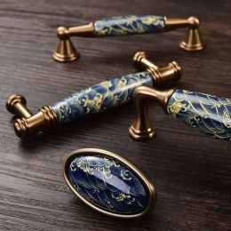 American Blue And Yellow Drawer Cabinet Knob Ceramic Zinc Alloy Vintage Kitchen Cupboard Hardware Furniture Dresser Pull Handle