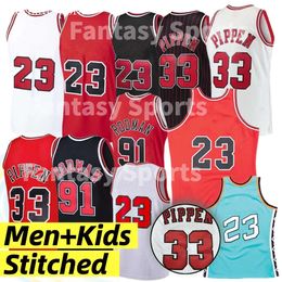 #23 Red Jerseyss Retro 91 Dennis Rodman Pippen 33 Throwback Youth Ed Jerseys Mens Boys Basketball Shirts 1997-98 1996 All Star North Carolina 23