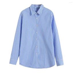 Women's Blouses Women 2024 Spring Fashion Tongle Style Casual Striped Shirt Retro Long Sleeve Chic Laps Button Top Mujer