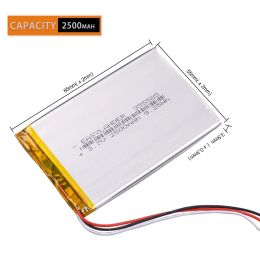 3-wire 355585 3.7V 2500mAh Rechargeable Li-Polymer Battery For MP4 MP5 DVR GPS Speaker E-book tablet pc power bank Telephone