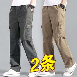 Casual Pants Men's Thin Multi Pocket Workwear Pants Men's Summer Oversized Straight Leg Pants Loose Sports Pants Solid Colour Wide Leg Pants