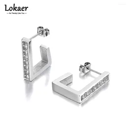 Stud Earrings Fashion Titanium Stainless Steel CZ Crystal Jewelry White Gold Plated Geometric For Women Girls E22043
