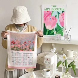 Tapestries Korean 2024 Calendar Hanging Cloth Girls Room Decorative Wall Tapestry Bedroom Background INS Tulips Po Prop