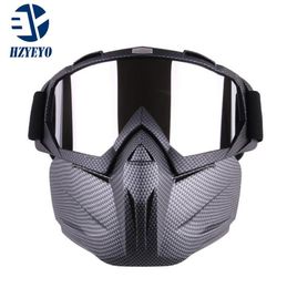 HZYEYO Motorcycle Sunglasses Motocross Detachable Modular Mask Goggles And Mouth Filter for Moto Open Face Vintage Helmet M0058743720