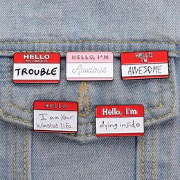 HELLO IM AWESOME Enamel Pins Custom My Name Is Trouble Better Than You Brooch Lapel Badge Funny Dialogue Box Slogan Jewellery